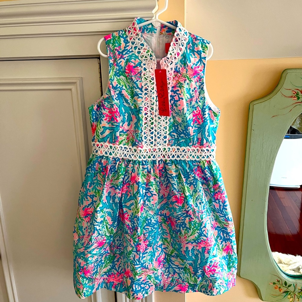 Lilly Pulitzer Girls Mini Franci Dress size 14 NWT Coral Bay print